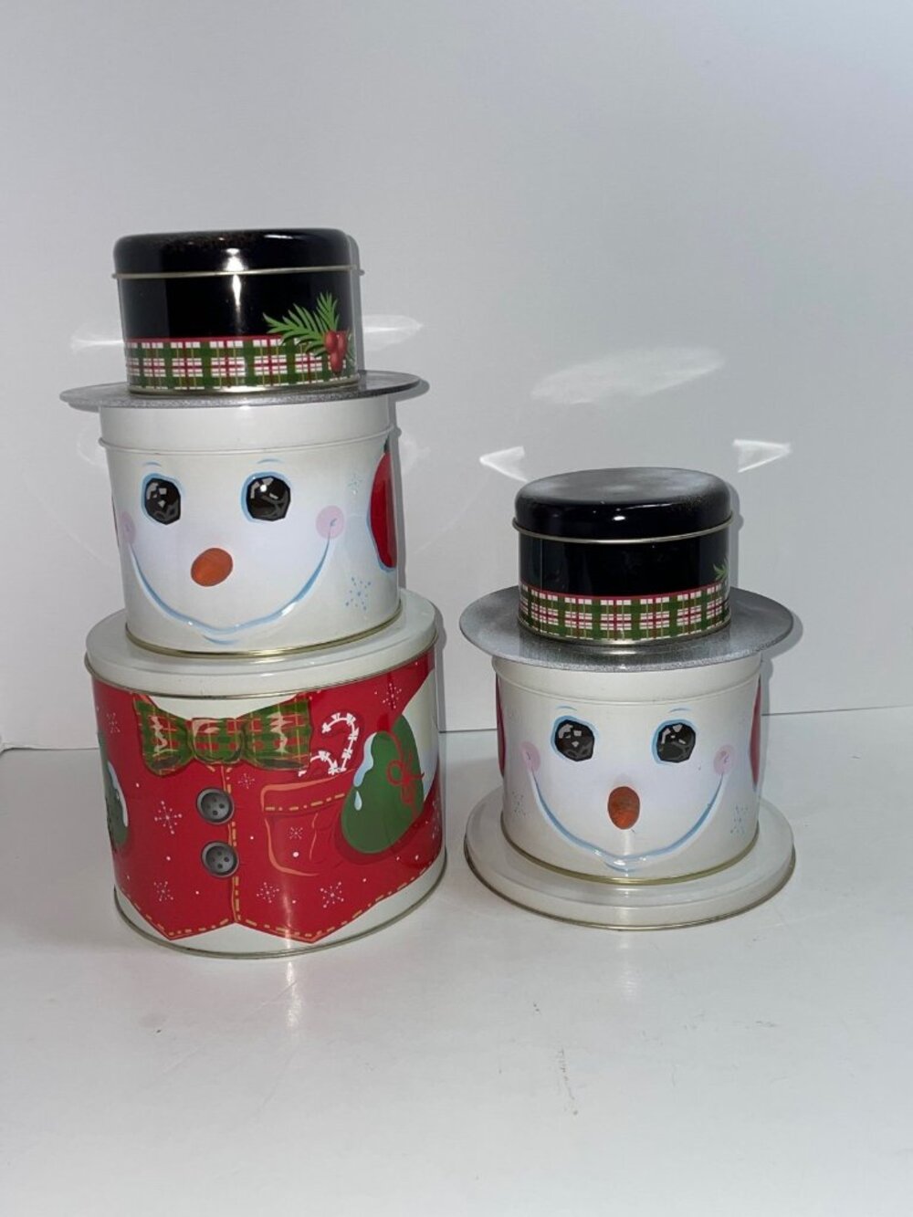 Snowman Tin Stackable 3 Levels Containers 10.5" Christmas Winter Metal tins, Coo